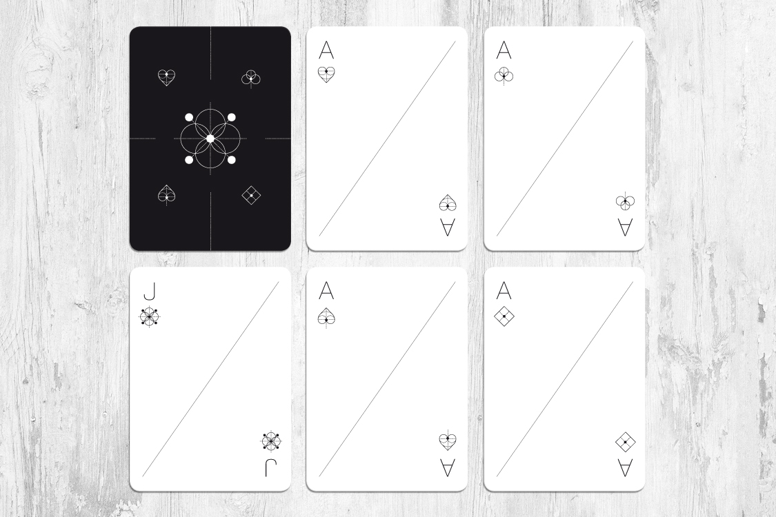 Concept and Design for a minimalist Playing Cards decks. Francesca Pagani. https://francescapagani.graphics/portfolio-item/playing-cards/