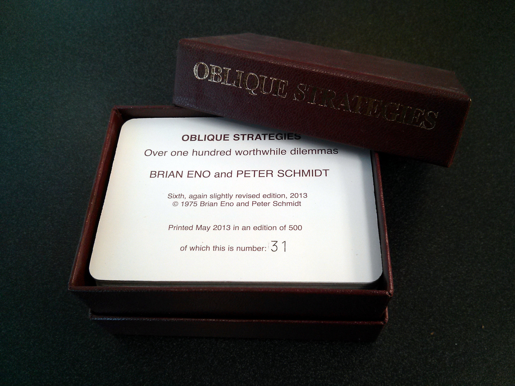 Oblique Strategies deck, PO Box, The Barbican, London, UK. Cory Doctorow. https://flic.kr/p/eLVW55